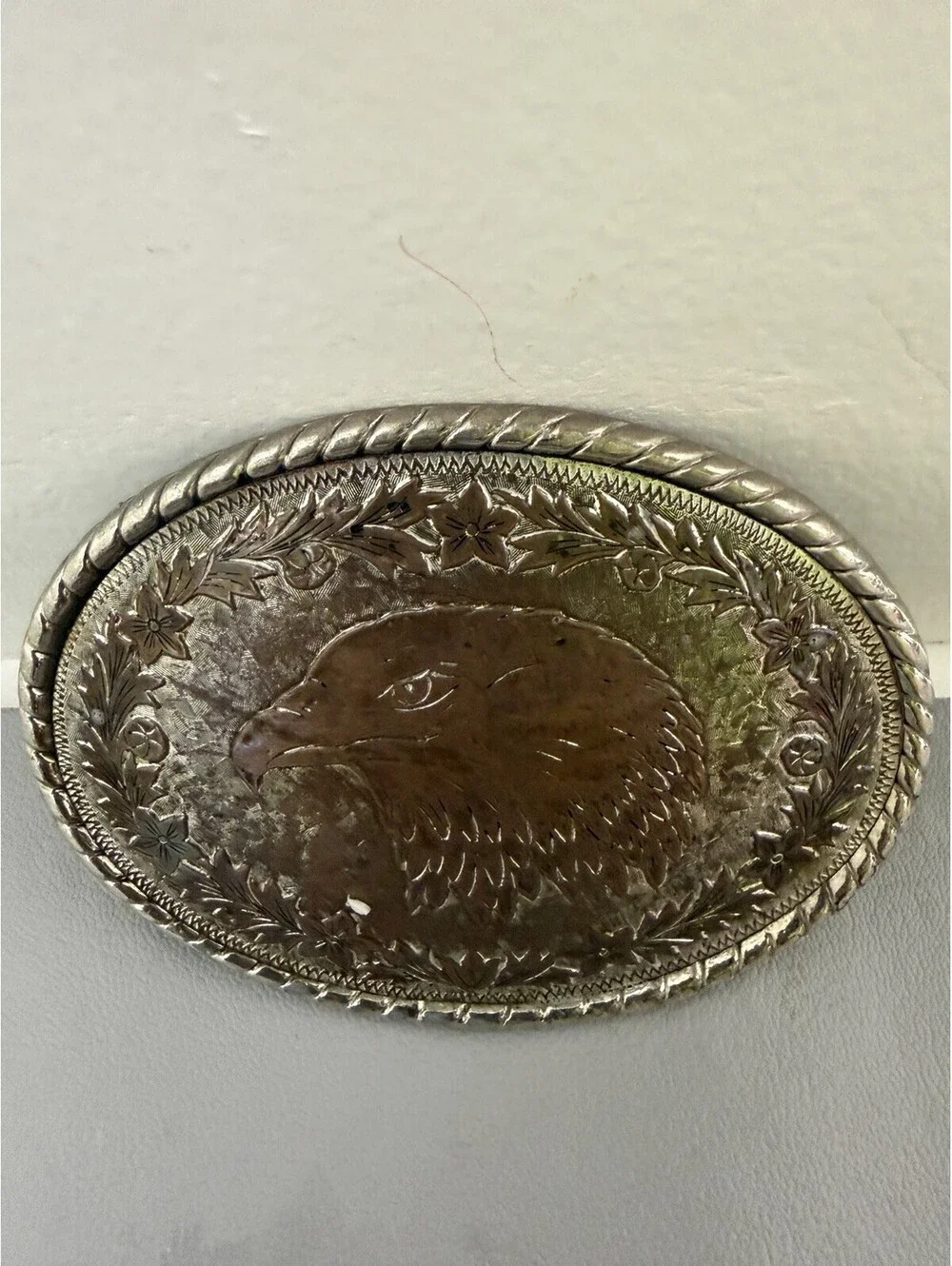 Belt Buckle - Oval Shaped With Engraved Eagled - Made in USA